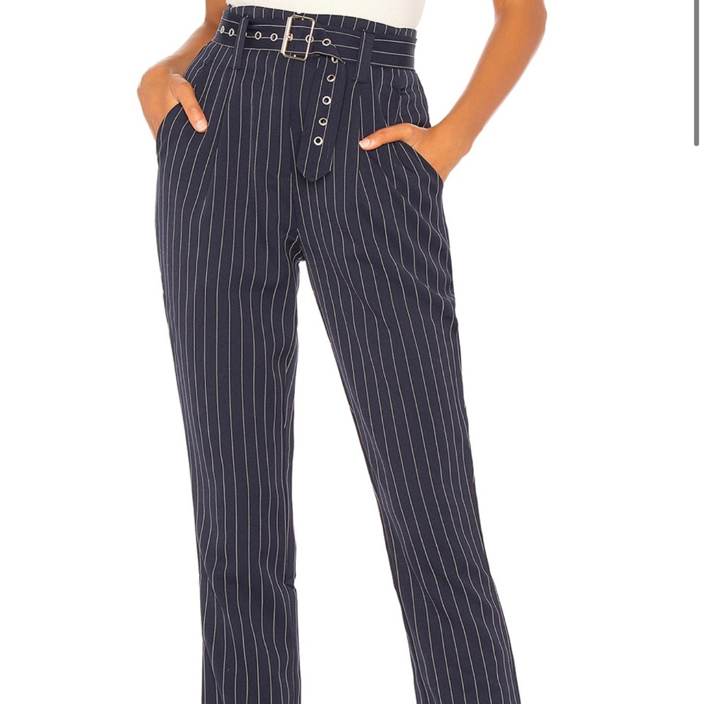 Belted Trousers in Navy Pinstripe